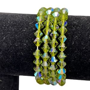 VINTAGE GREEN AURORA BOREALIS STRETCH BRACELETS - SET OF 4